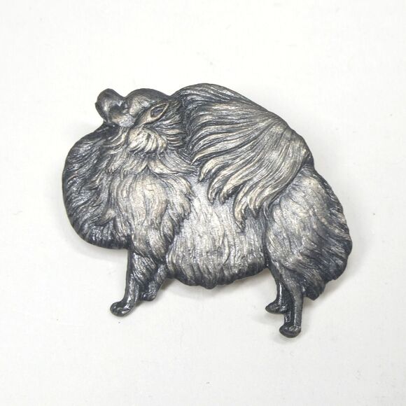 Pomeranian Dog Pin Vintage Silvertone Metal Kenart England Brooch - Picture 1 of 8